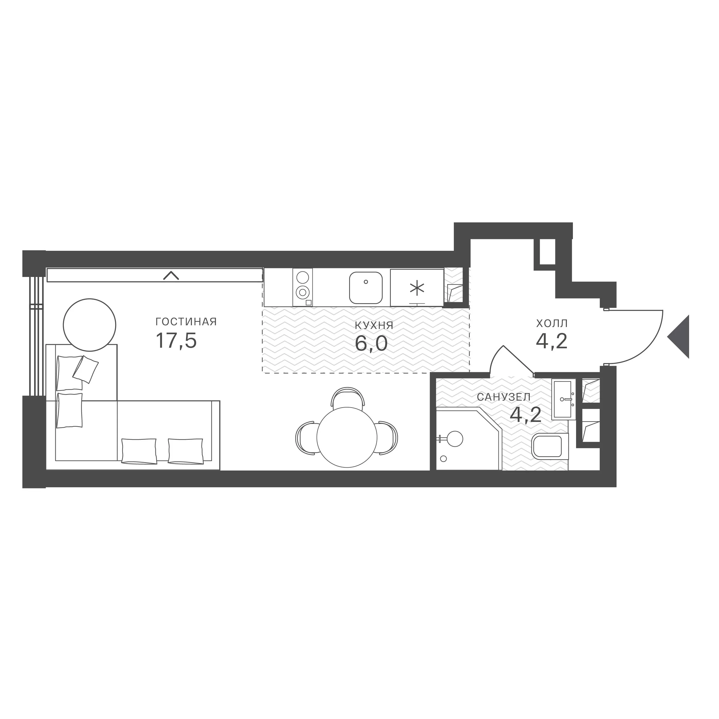 Планировка: студия, 31,9 м²
