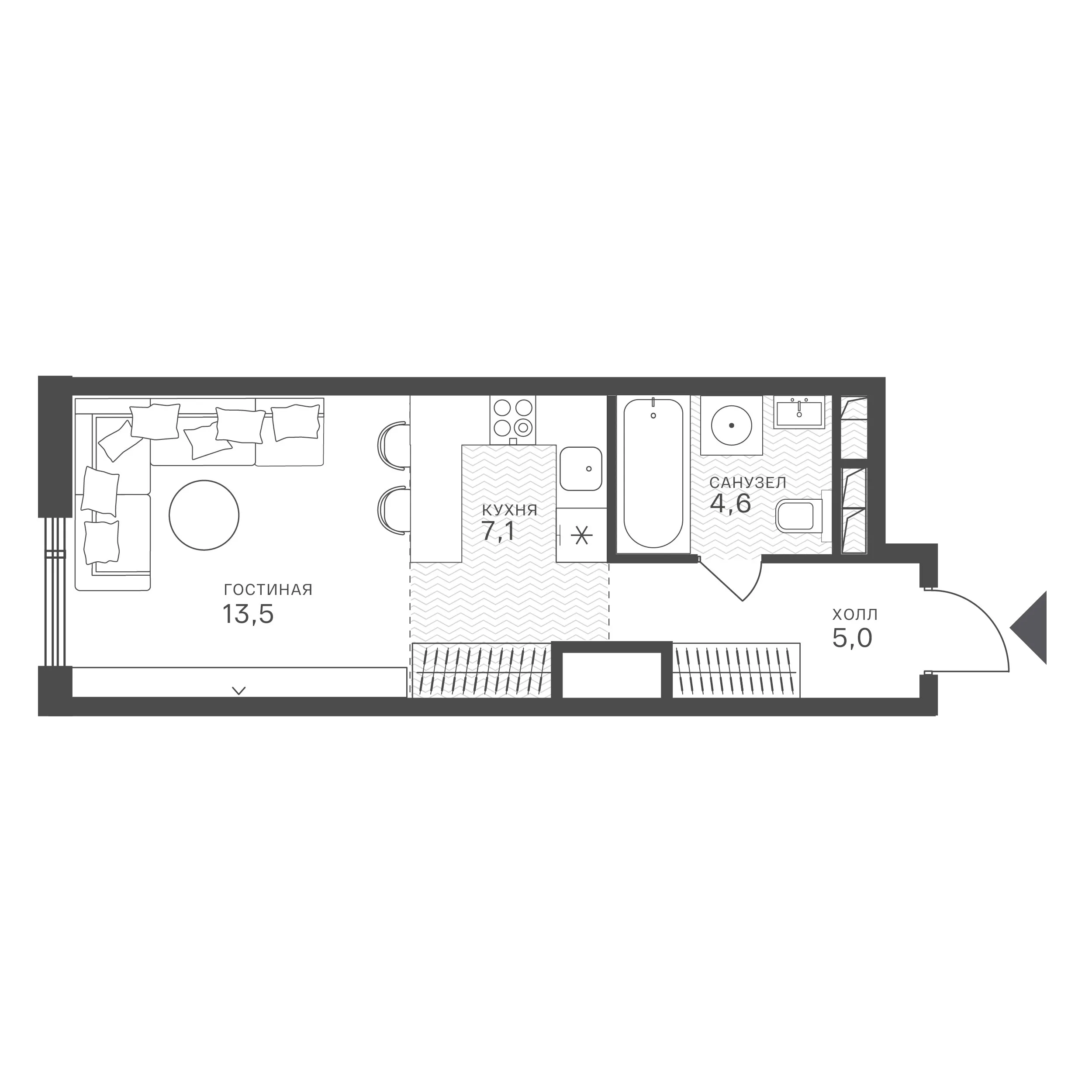 Планировка: студия, 30,2 м²